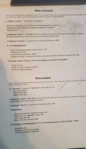 Menu: all vegan at Mo Mo - Saint-Gilles in Brussels