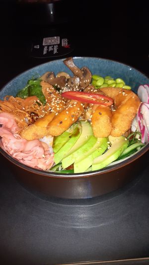 Vegan tempura bowl at Sushi Plaza in Tallinn