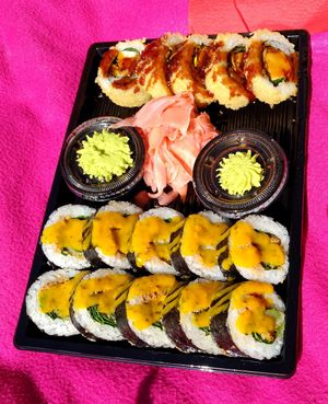 Take-away. Vegan with tempura and mango sauce. at Sushi Plaza in Tallinn