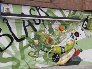 Oker & Kora converted our front door into Street Art! at Black Salad in Vitoria Gasteiz