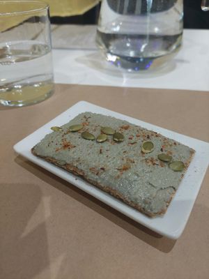 Menu of the day / Appetizer / green olive spread at Black Salad in Vitoria Gasteiz