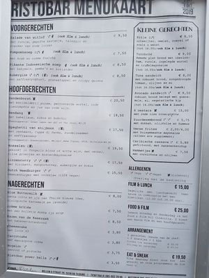 menu at Ristobar Cinecitta in Tilburg