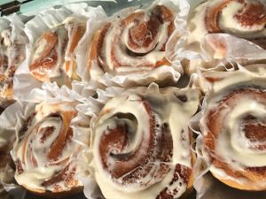 Cinnamon rolls with cream cheese frosting at Sane Treats in El Paso