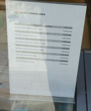 Ice cream and frozen food (prices) at BioMarket in Marbella