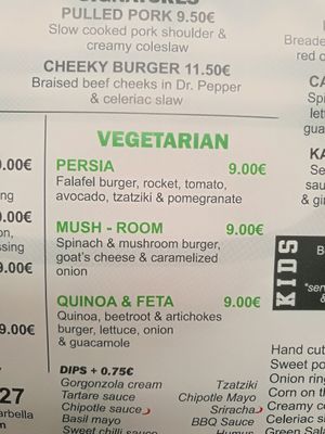 veggie options can all be made vegan. at Gourmet Burger Room in Marbella