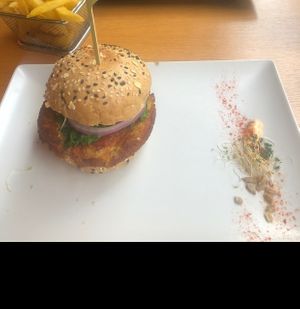 Special of the day - pumpkin and buckwheat burger with rogan josh sauce  at Gourmet Burger Room in Marbella