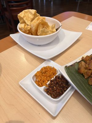 Papadam (deep fried dough) and extra spices   at SpicyZest in Farmers Branch