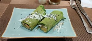 Banana matcha pankakes at The Veg - Organic Vego and Tea in Hanoi