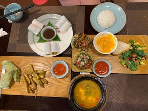 we had mango curry (best), starter plate, spring rolls and spinach wrap at The Veg - Organic Vego and Tea in Hanoi