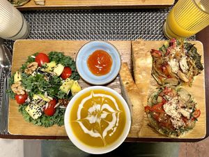 Kale salad, Pumpkin soup, mini pizza’s. All 🌱   at The Veg - Organic Vego and Tea in Hanoi
