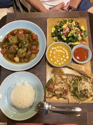 European combo and vegan meatballs  at The Veg - Organic Vego and Tea in Hanoi