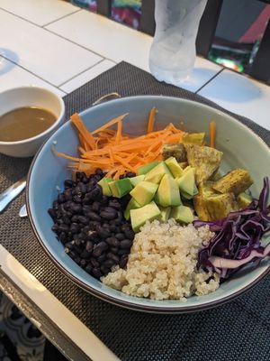 Summer bowl (plantain, red beans, quinoa, avo, carrot, red cabbage, mustard sauce) at The Veg - Organic Vego and Tea in Hanoi