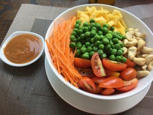 bowl with peanut sauce at The Veg - Organic Vego and Tea in Hanoi