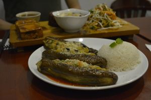stuffed eggplant with coconut rice at The Veg - Organic Vego and Tea in Hanoi