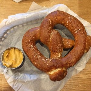 pretzel and vegan cheeze sauce at J Selby's in St Paul