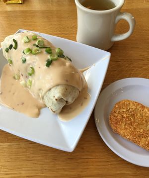 Totally worth the 30-minute drive (one-way) to eat this delicious Brunchwrap. Seitan bacun, tofu scramble & hashbrowns grilled inside a four tortilla. at J Selby's in St Paul