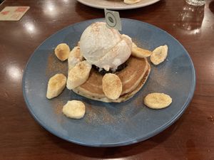 Chocnana crunch plant cakes with coconut vegan ice-cream  at The Pancake Parlour - Melbourne Central in Melbourne