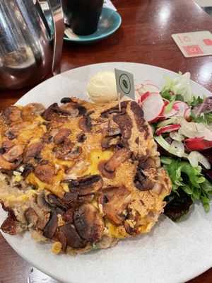 Cheese and potato plantcake with mushrooms  at The Pancake Parlour - Melbourne Central in Melbourne
