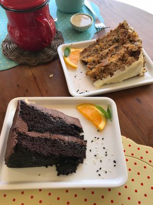 When you can’t decide which cake get both! Chocolate cake and carrot cake  at Amaranthine in Ancud