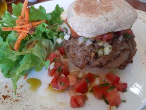 Quinoa burger (can be made vegan) at Amaranthine in Ancud