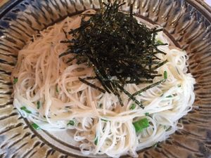 Noodles with scallion and sesame oil at Funakura no Sato in Ishigaki