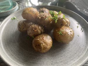 Chat potatoes. A bit bland  at Herb Library  in Ubud