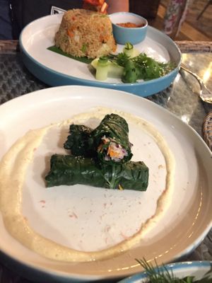 Vegan kale rolls with vegan dressing  at Herb Library  in Ubud