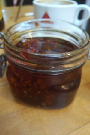 Homemade chilli sauce at La Esterella in Lagos