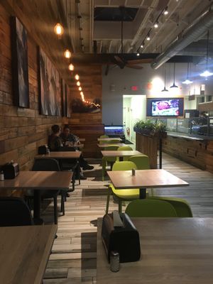 Plenty of seating at Pure Cold Press in Brookline