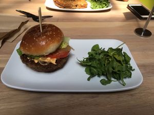 Impossible burger at Pure Cold Press in Brookline