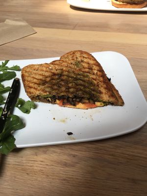 Portobello dream with vegan cheese  at Pure Cold Press in Brookline