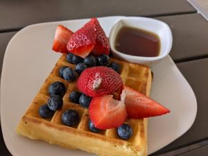 Vegan waffle at MidMod Cafe in Palm Springs