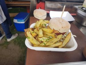 Vegan burger and wedge chips at Vegan Earthlings in Brighton