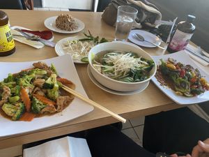 Mongolian Beef, broccoli chicken and Pho all excellent!   at Happy Veggie in Redondo Beach