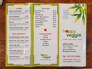 Menu 1/2 at Happy Veggie in Redondo Beach