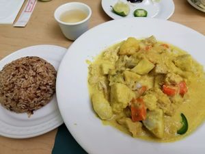 soy chicken curry with brown rice at Happy Veggie in Redondo Beach