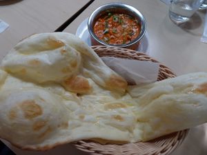 Nann and mixed vegetables curry  at Royal Nan House in Takayama