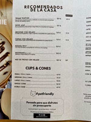 Menu page 1 of 2, February 2020 at Moitre Helado Vegano in Medellin