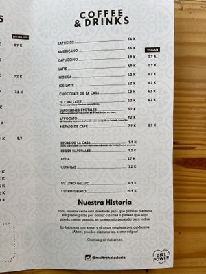 Menu page 2 of 2, February 2020 at Moitre Helado Vegano in Medellin