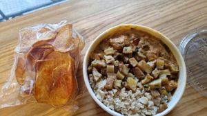 Stroganoff and paprika crisps at Vegano SP in Sao Paulo