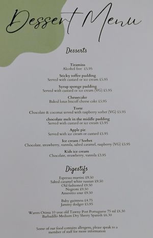 Dessert menu photo taken Feb 26, 2025 at The Star Inn in South East London