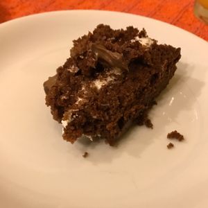 Chocolate cake for dessert at Rancho dos Gnomos in Joanopolis
