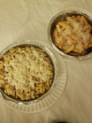 vegan mac n cheese and cheesy fries at Little Nook Cafe in West Sayville