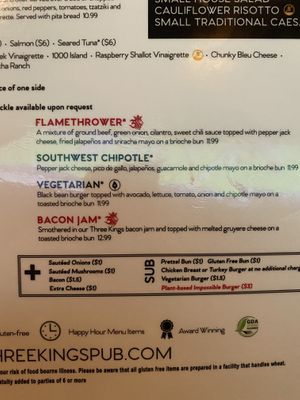 Menu at Three Kings Public House in St Louis