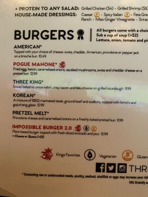 Menu at Three Kings Public House in St Louis