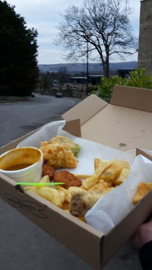 vegan box (halfway through eating it) at Ranmoor Friery in Sheffield