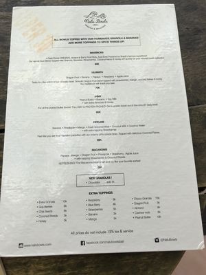 Smoothie Bowl menu (from store next door but served at Nook also) at Nook in Kerobokan Kelod