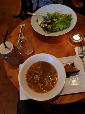 Soup of the day and green salad at Soul Vine Cafe in Port Elliot