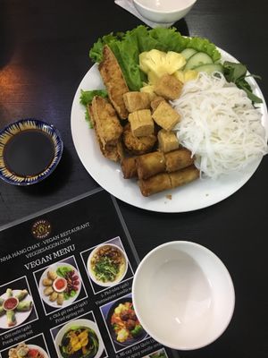 Vermicelli & Tofu & spring rolls and other veggies   at Veggie Saigon - Vietnam & Thai Vegan Restaurant in Ho Chi Minh City