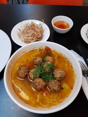 45k 
I got double the will tofu bolls. It's not spicy at all, just ask.  at Veggie Saigon - Vietnam & Thai Vegan Restaurant in Ho Chi Minh City